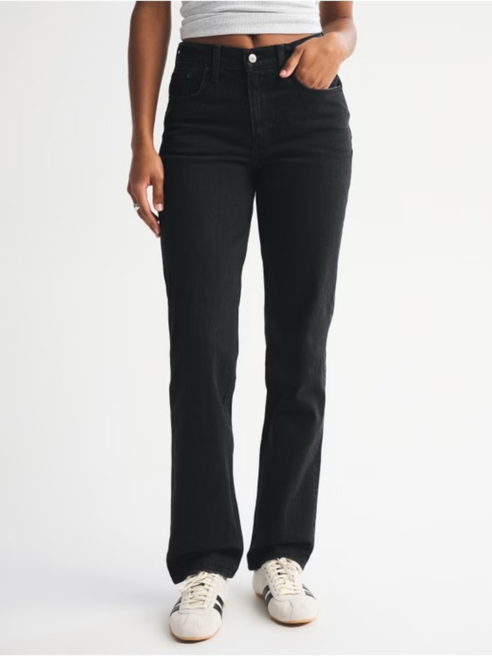 Abercrombie & Fitch Curve Love Mid Rise 90s Straight Jeans Black Size 26 Short‎